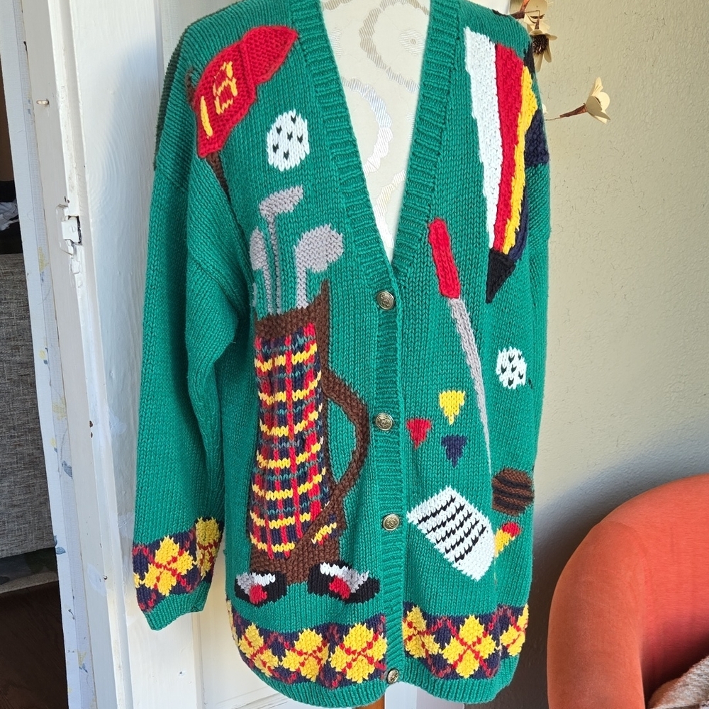 Karen Scott Green and Purple Knit Sweater